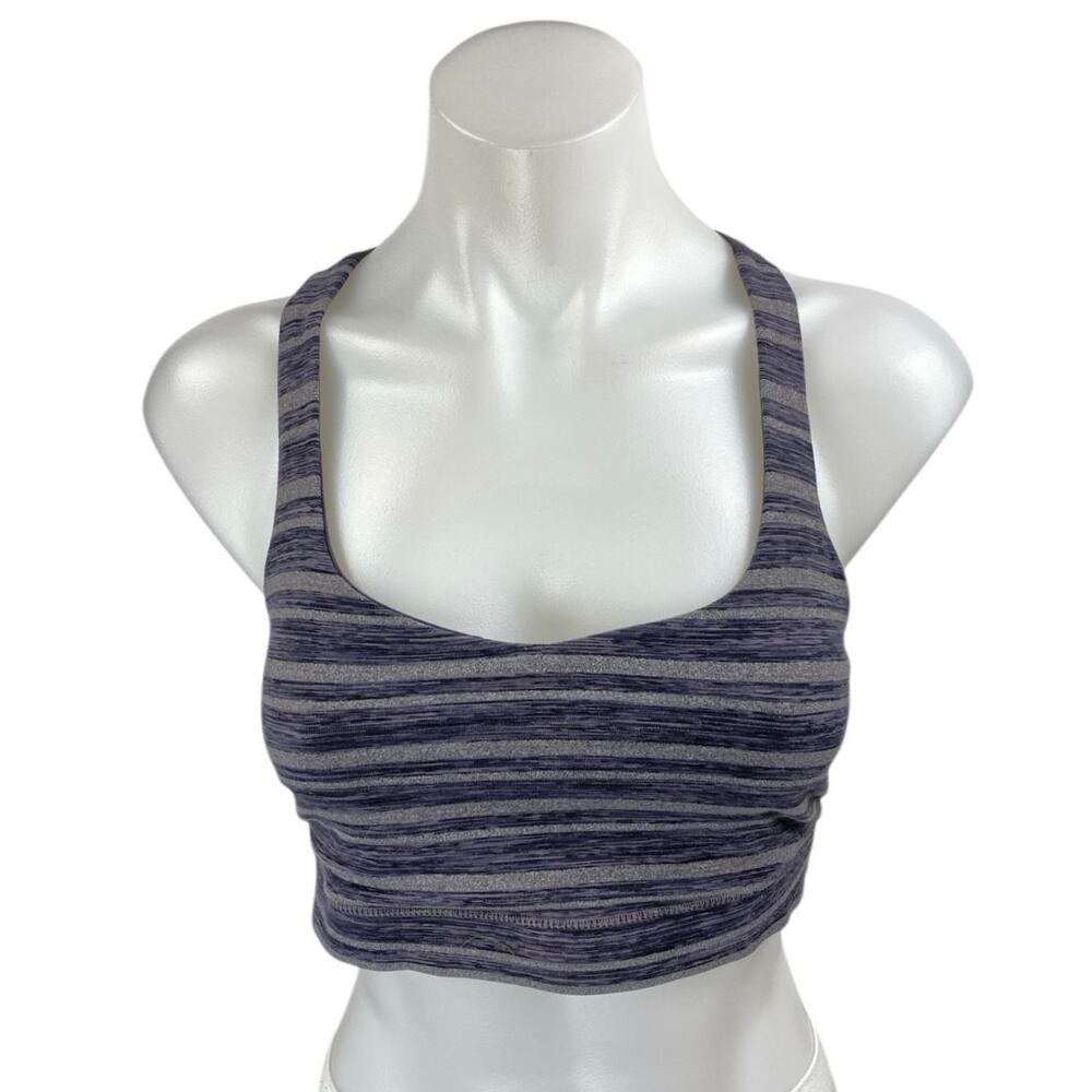Lululemon 50 Rep Blue Striped Sleeveless Racerback Sports Bra Crop Tank Top Sz 6